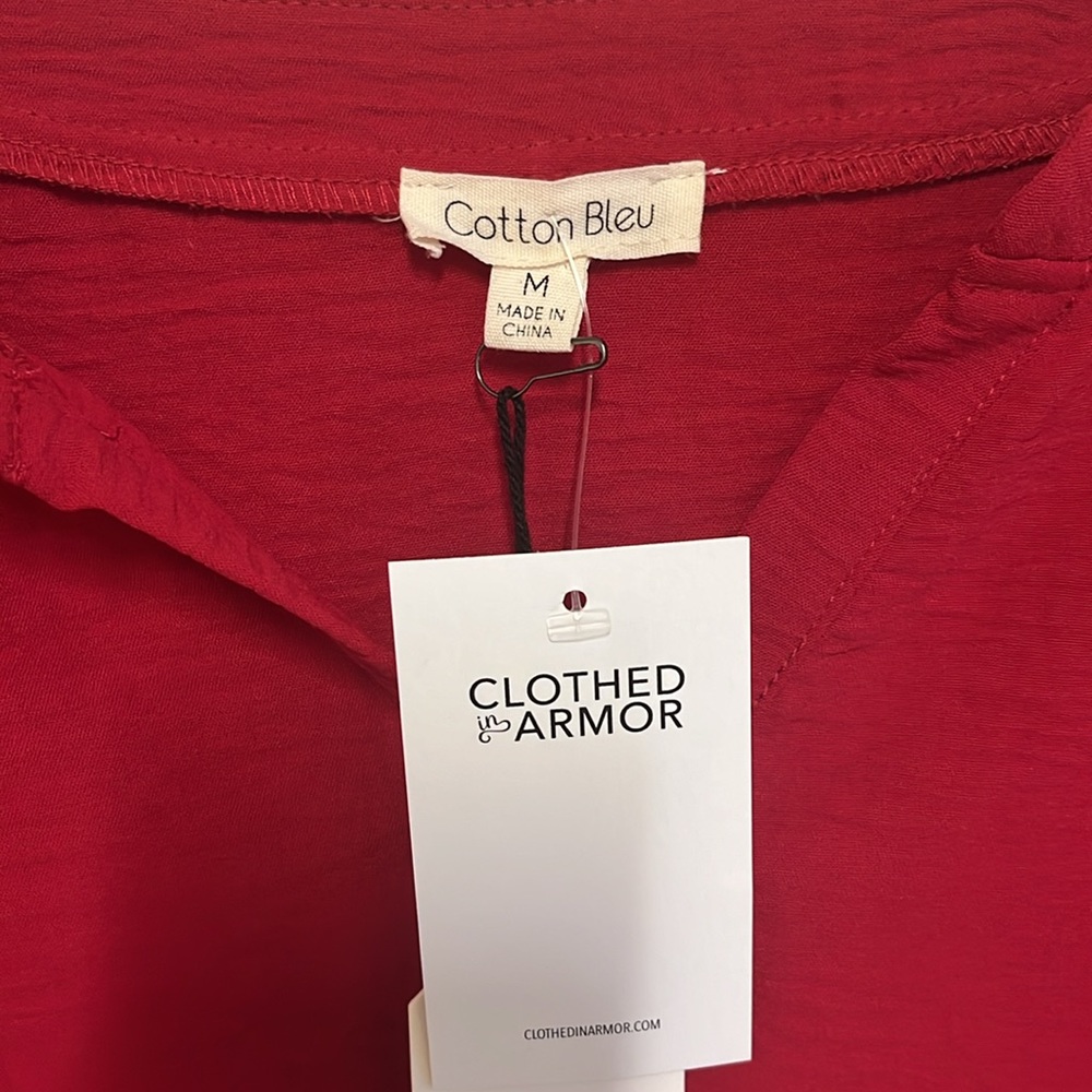 Women's Red Ruffle Blouse - Picture 6 of 10
